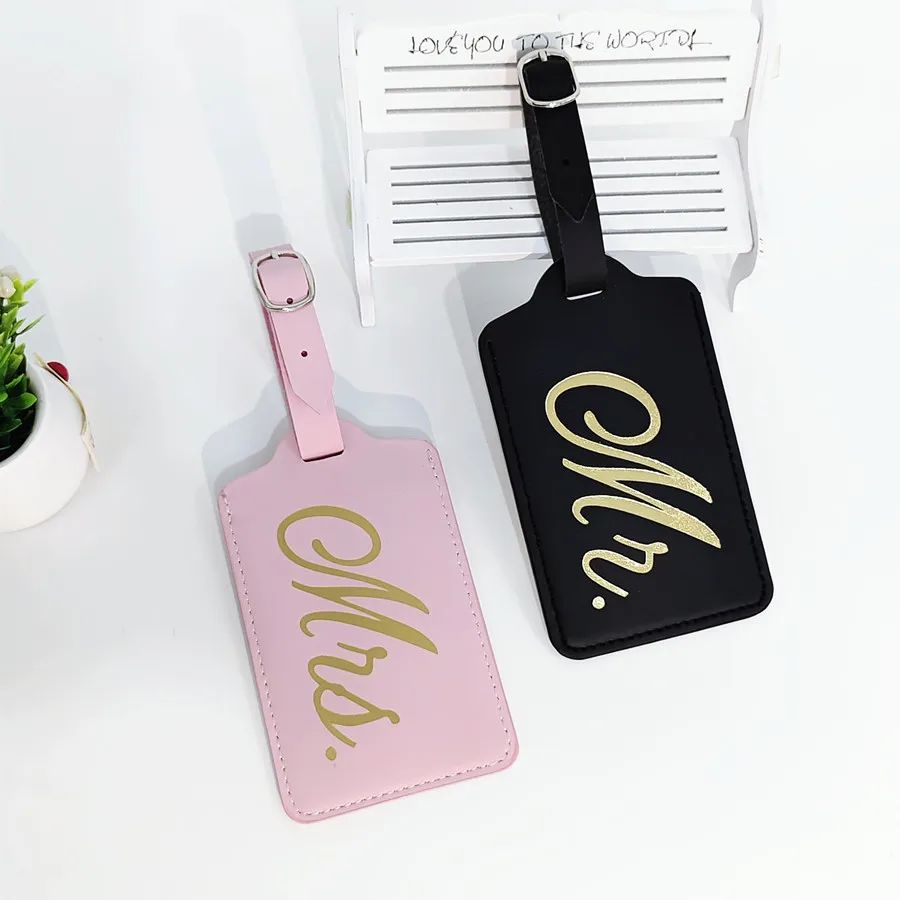 Luggage Tag Leather - 2 Stks/set Mr Mrs Koppels Bagagelabel
