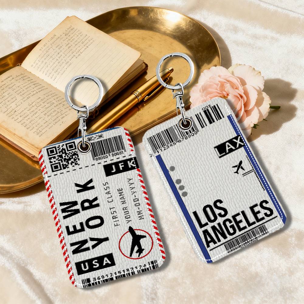 Travel Accessories London - Vliegticket Londen Parijs Reissleutelhanger Leren toegangskaarthouder