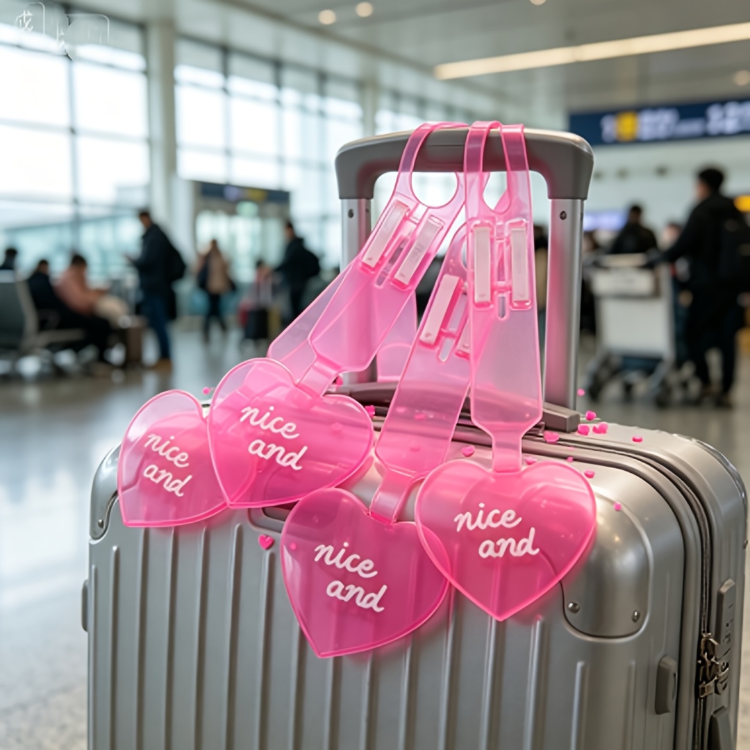 Travel Accessories International - 4 stuks fluorescerende hartvormige bagage-etiketten, 4