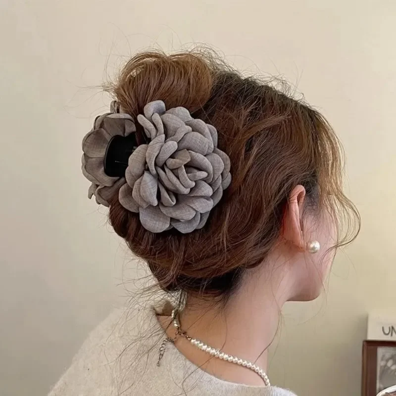 Travel Accessories Girls - Franse Stof Rose Bloem Haar Klauw